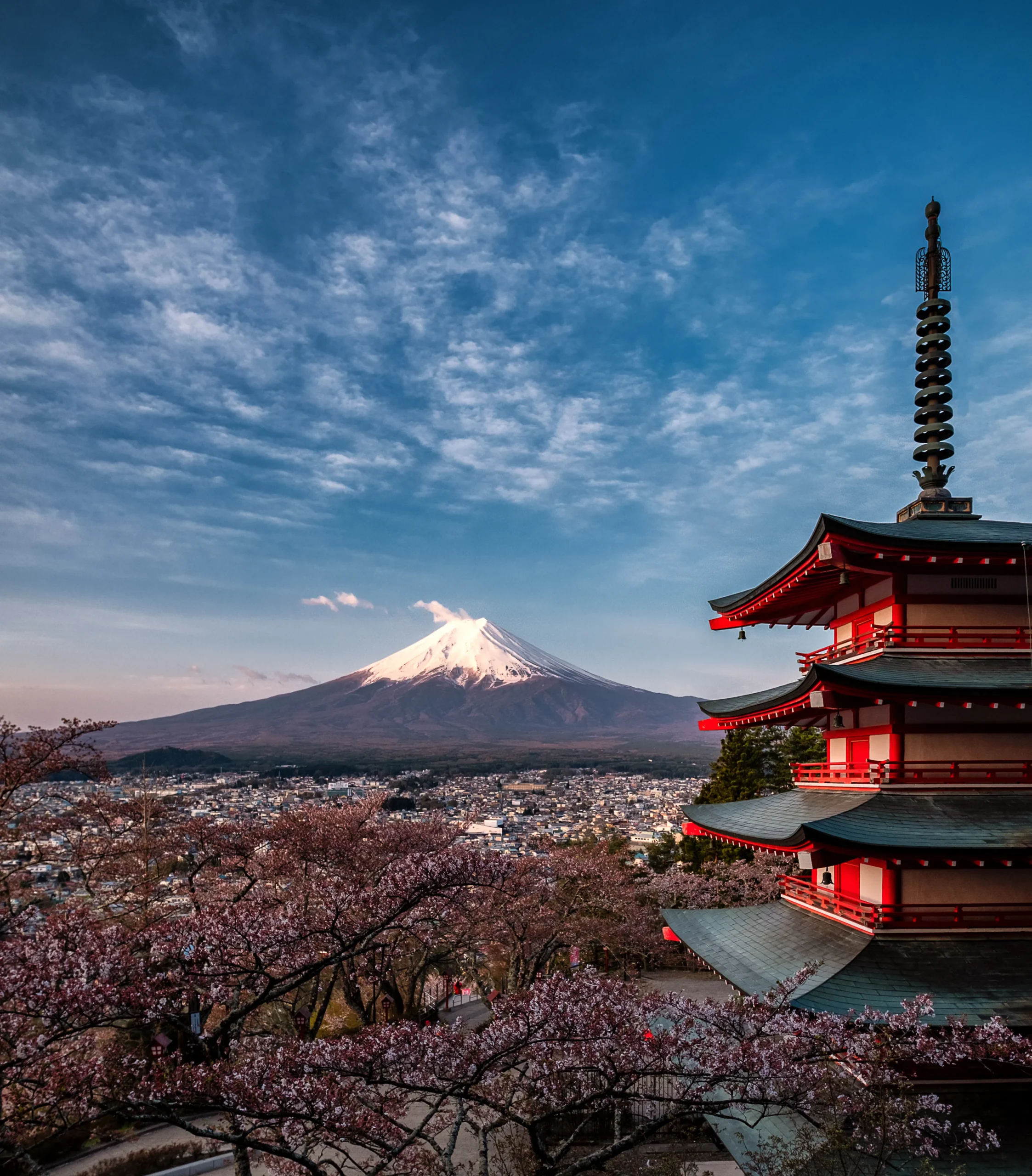 Japan city and temple skyline